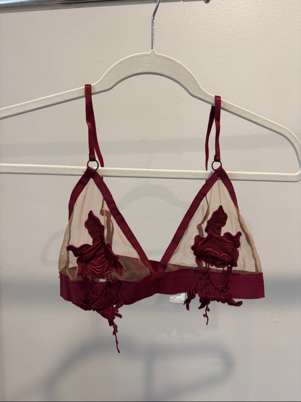 For Love And Lemons Burgundy Floral Appliqué Sheer Bralette